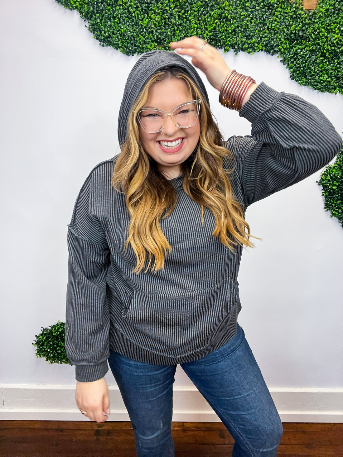 Cozy Up Charcoal Mineral Wash Rib Knit Hoodie