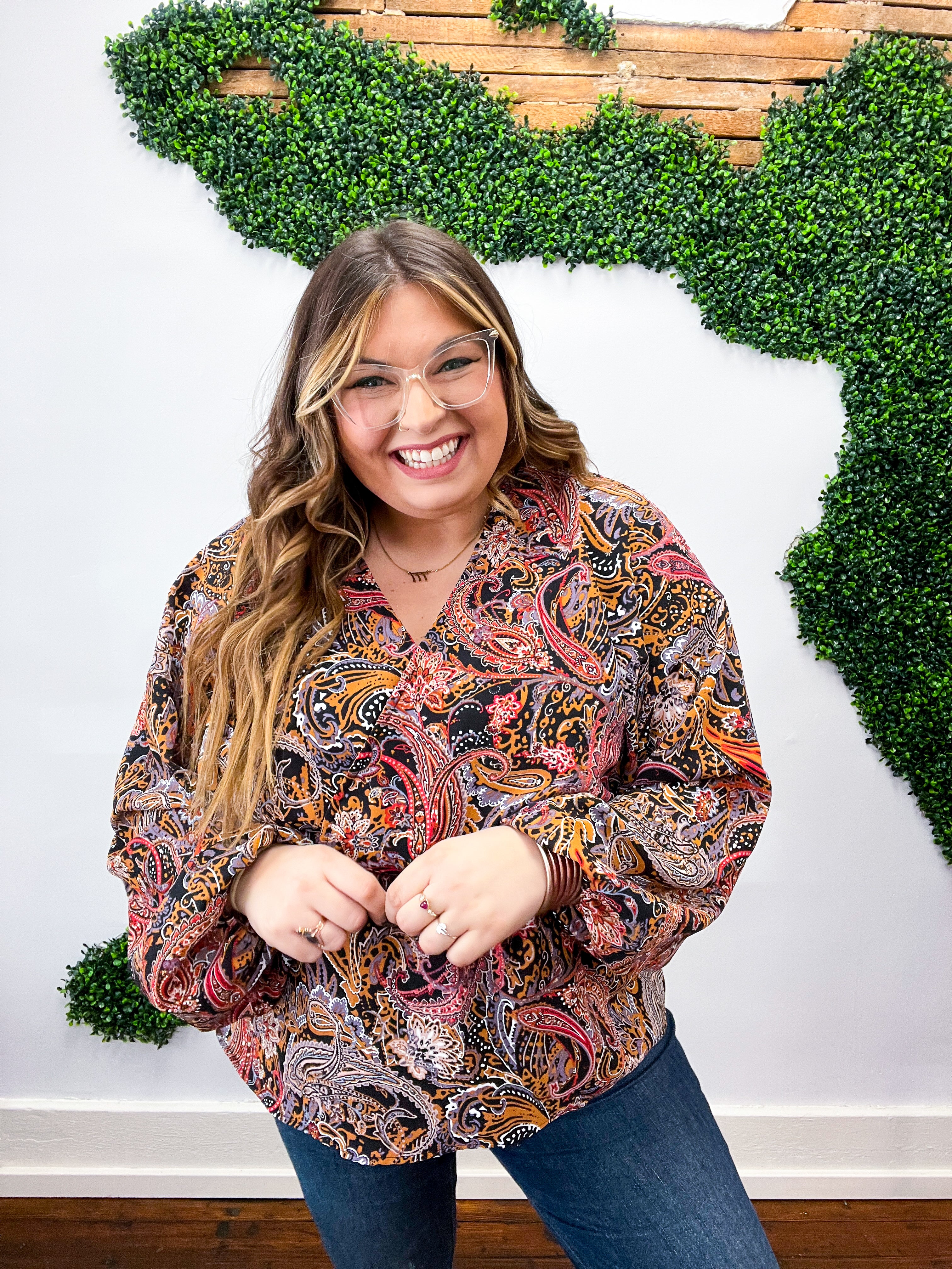 Black &amp; Rust Paisley Surplice Peplum Top