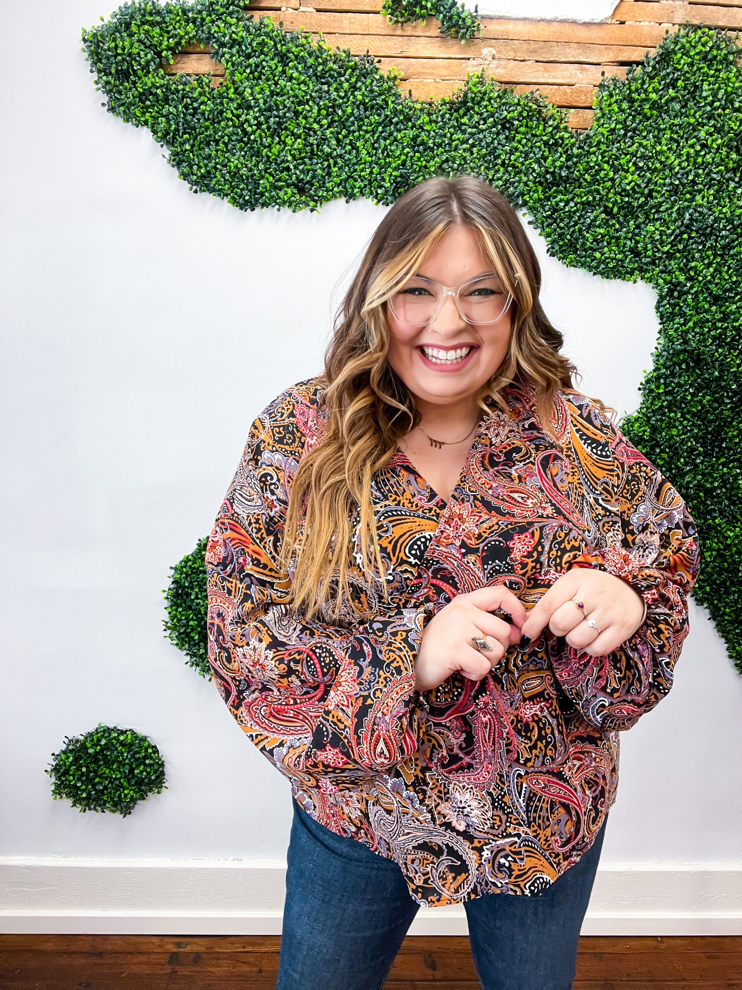 Black &amp; Rust Paisley Surplice Peplum Top