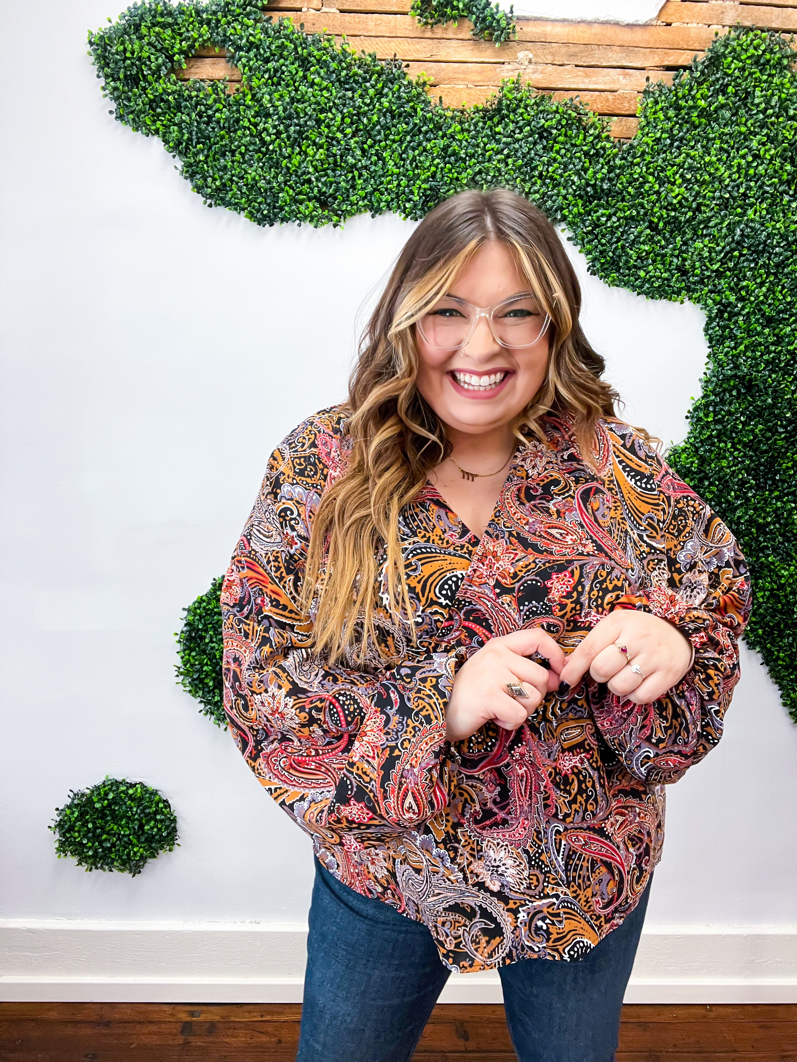 Black &amp; Rust Paisley Surplice Peplum Top