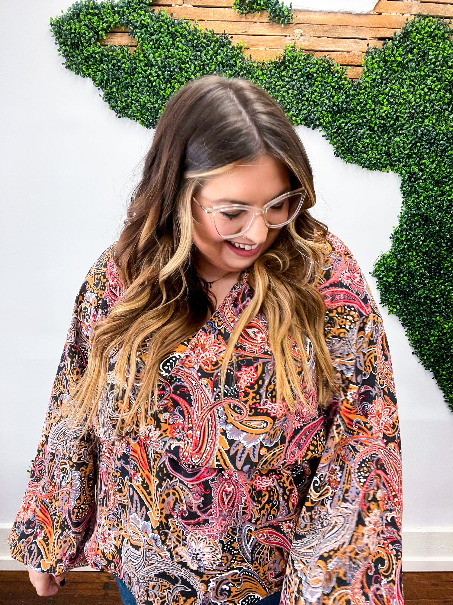 Black &amp; Rust Paisley Surplice Peplum Top
