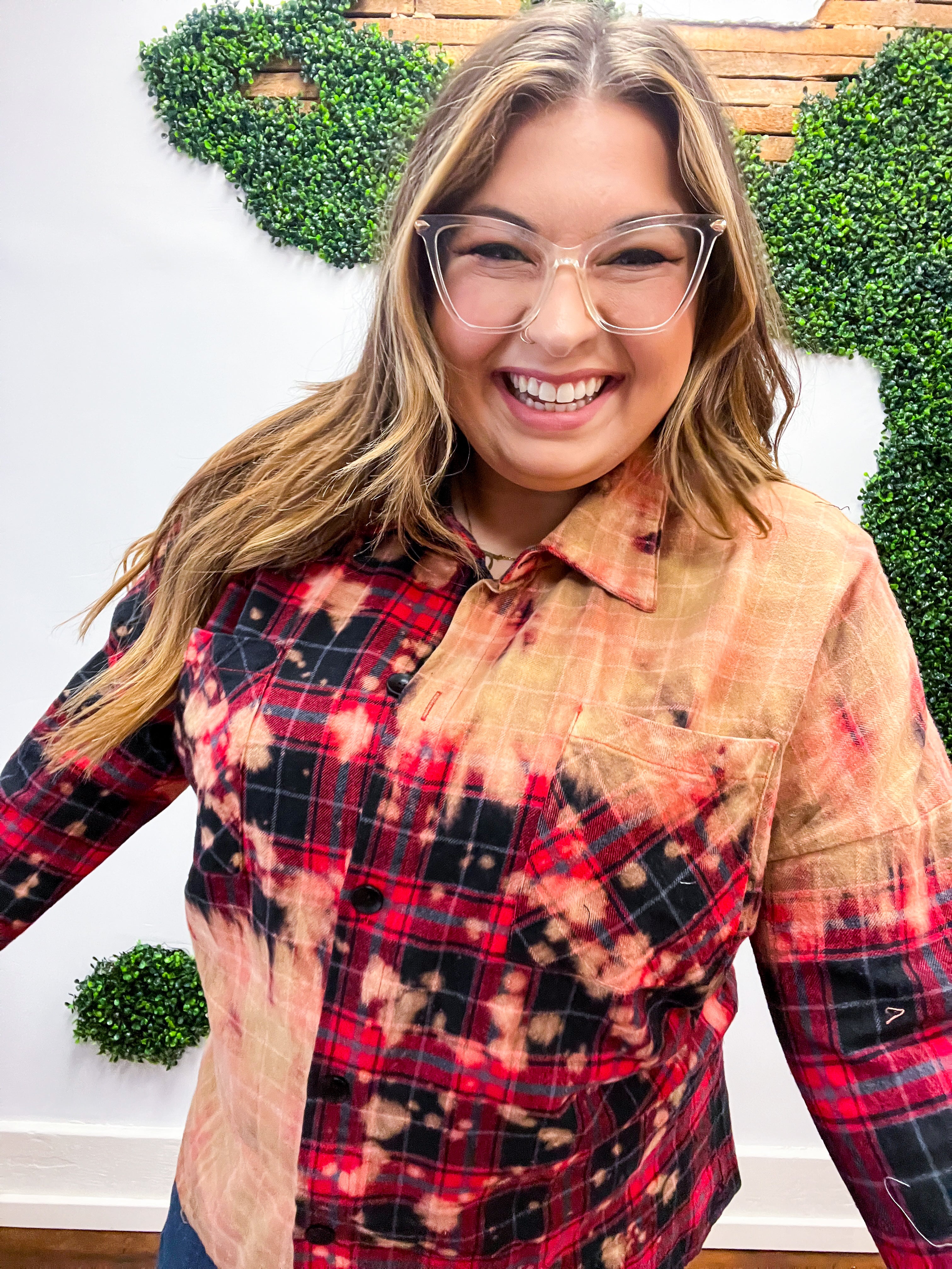 Good Luck Charm Distressed Flannel Button Up Top - Black/Red