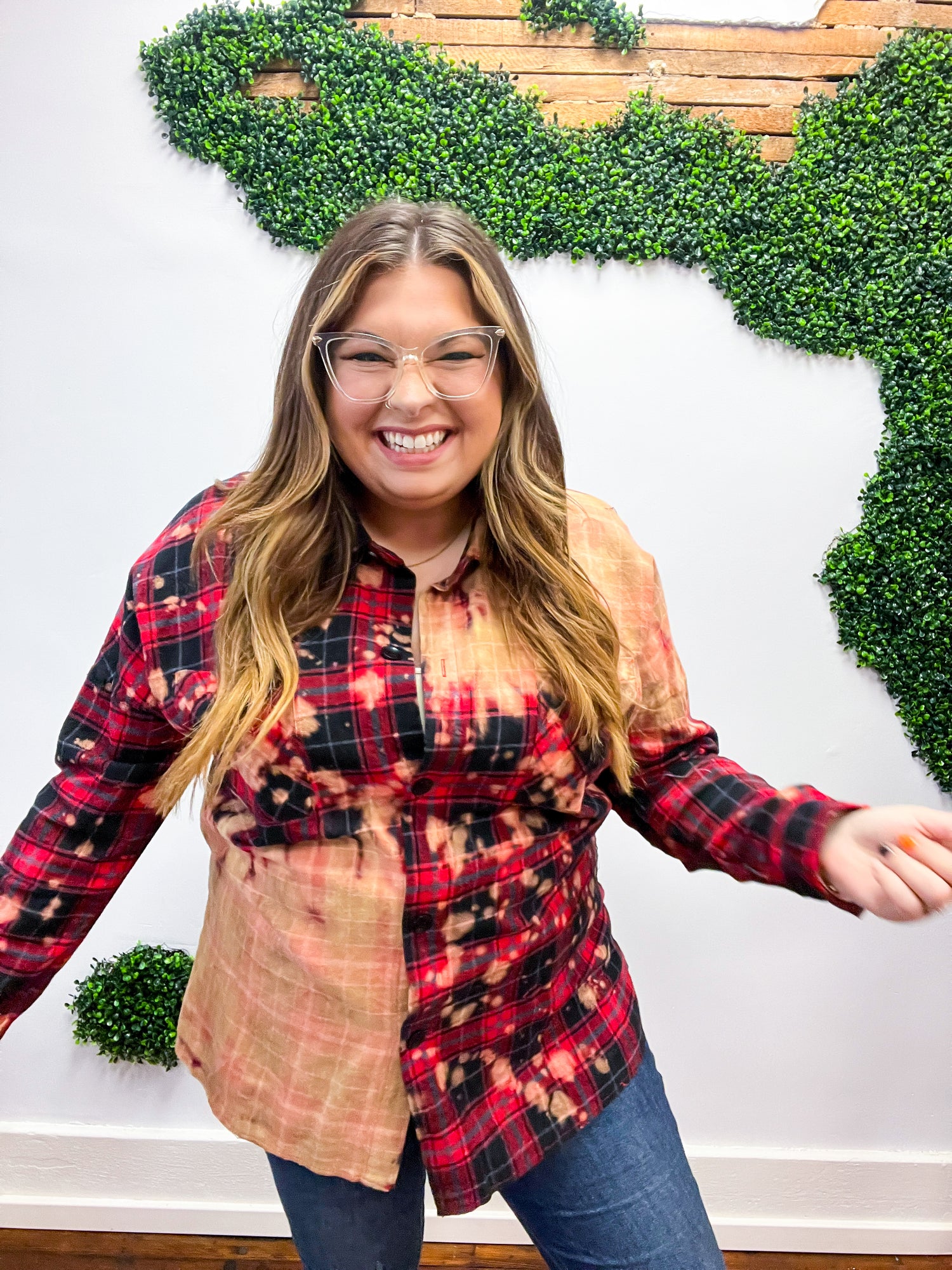 Good Luck Charm Distressed Flannel Button Up Top - Black/Red