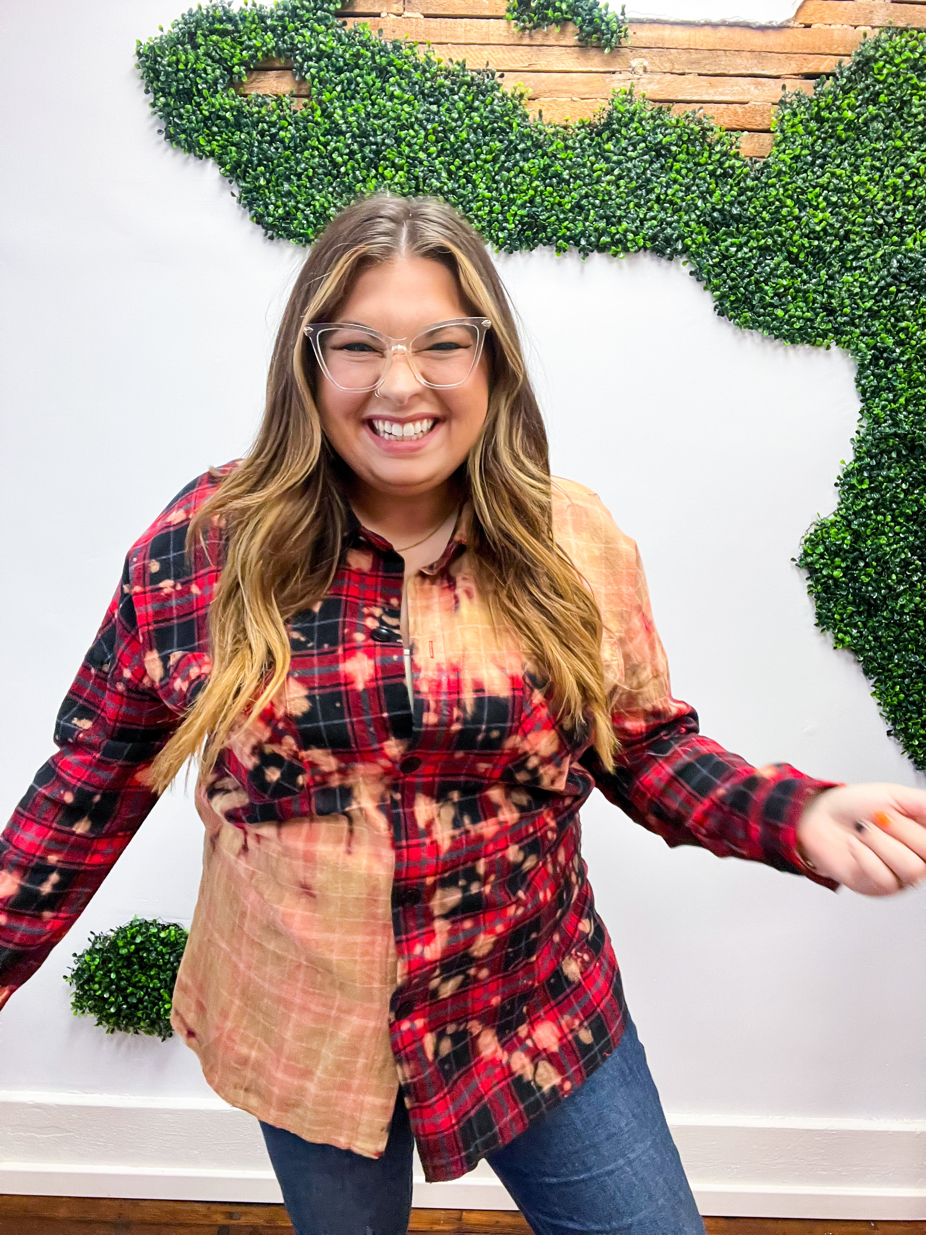 Good Luck Charm Distressed Flannel Button Up Top - Black/Red