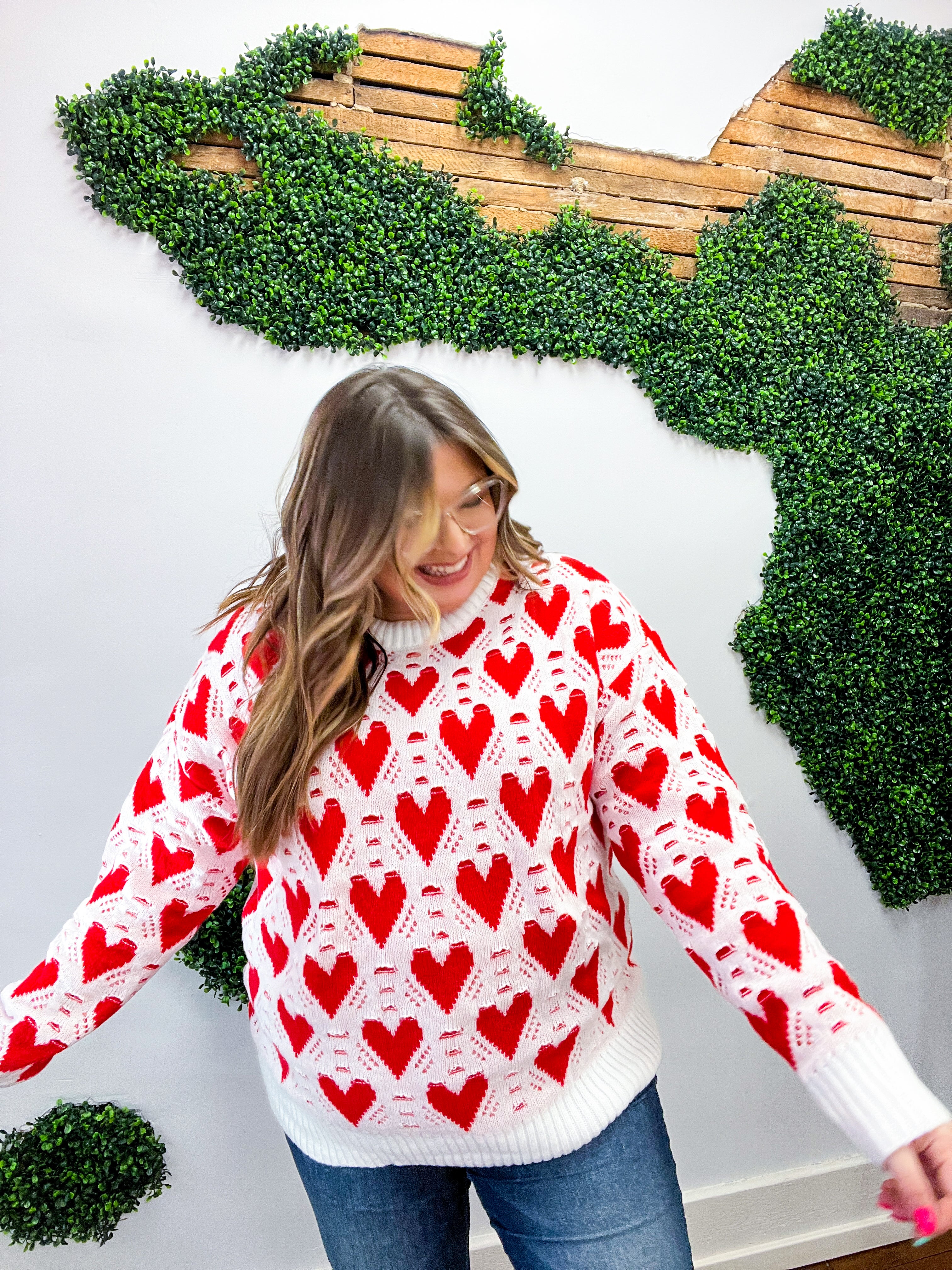 True Hearts Ivory & Red Heart Oversized Sweater