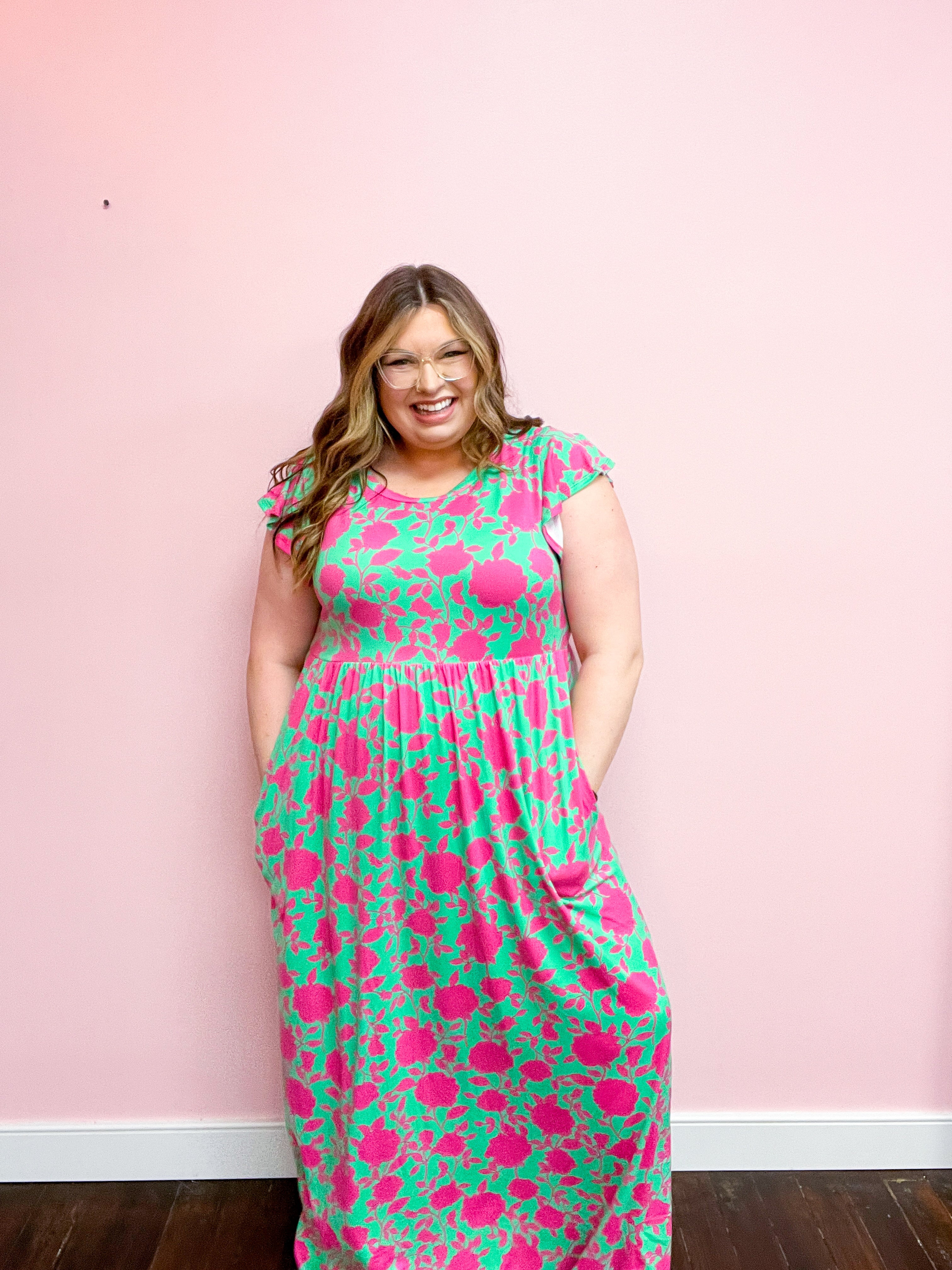 Stand Out Green & Fuchsia Floral Fit & Flare Maxi Dress