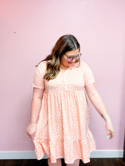 Summer Days Peach Ditzy Floral Button Down Babydoll Dress