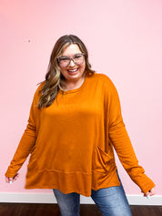 Rust Hacci Dolman Pocketed Sweater Top