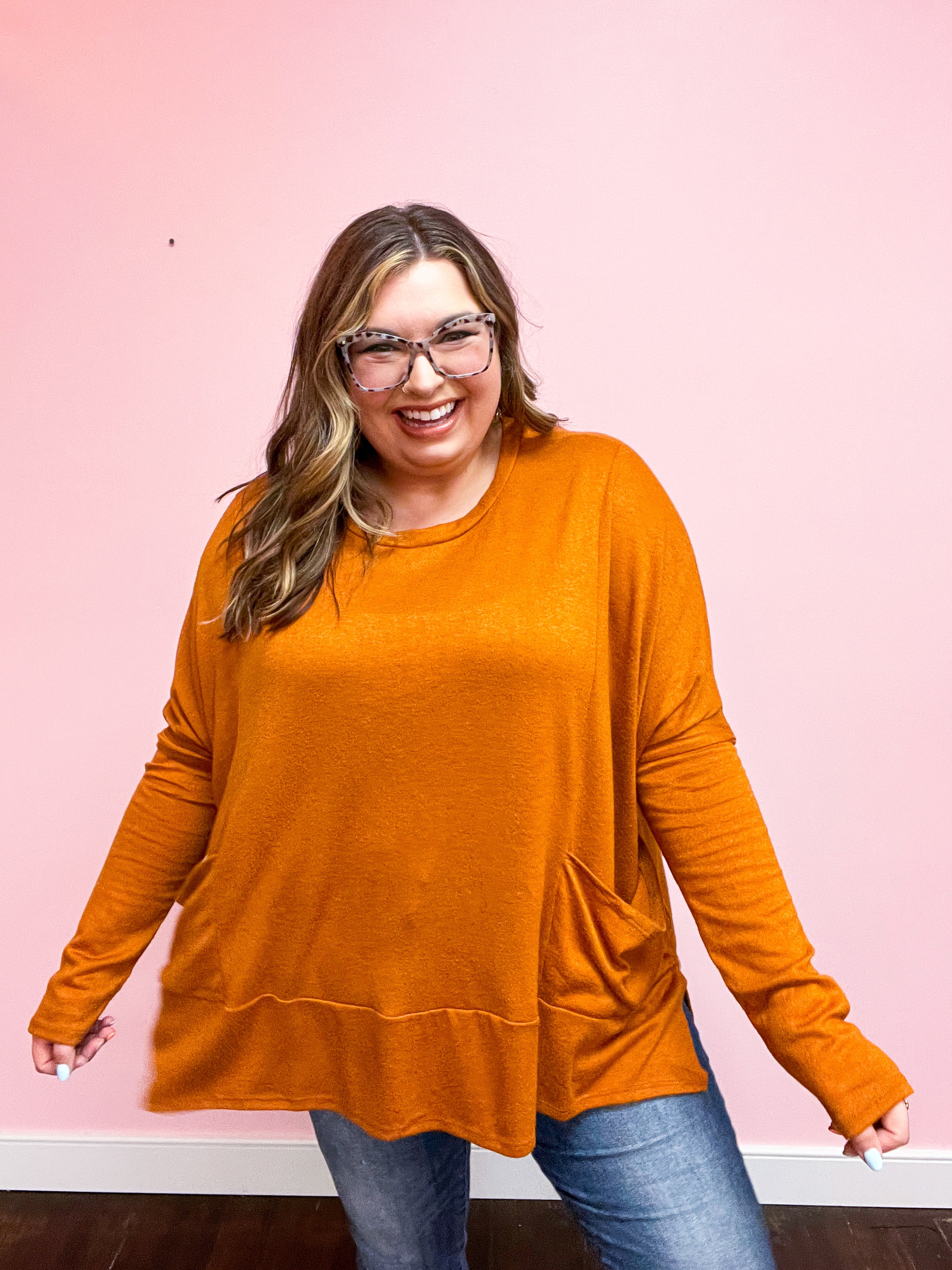Rust Hacci Dolman Pocketed Sweater Top