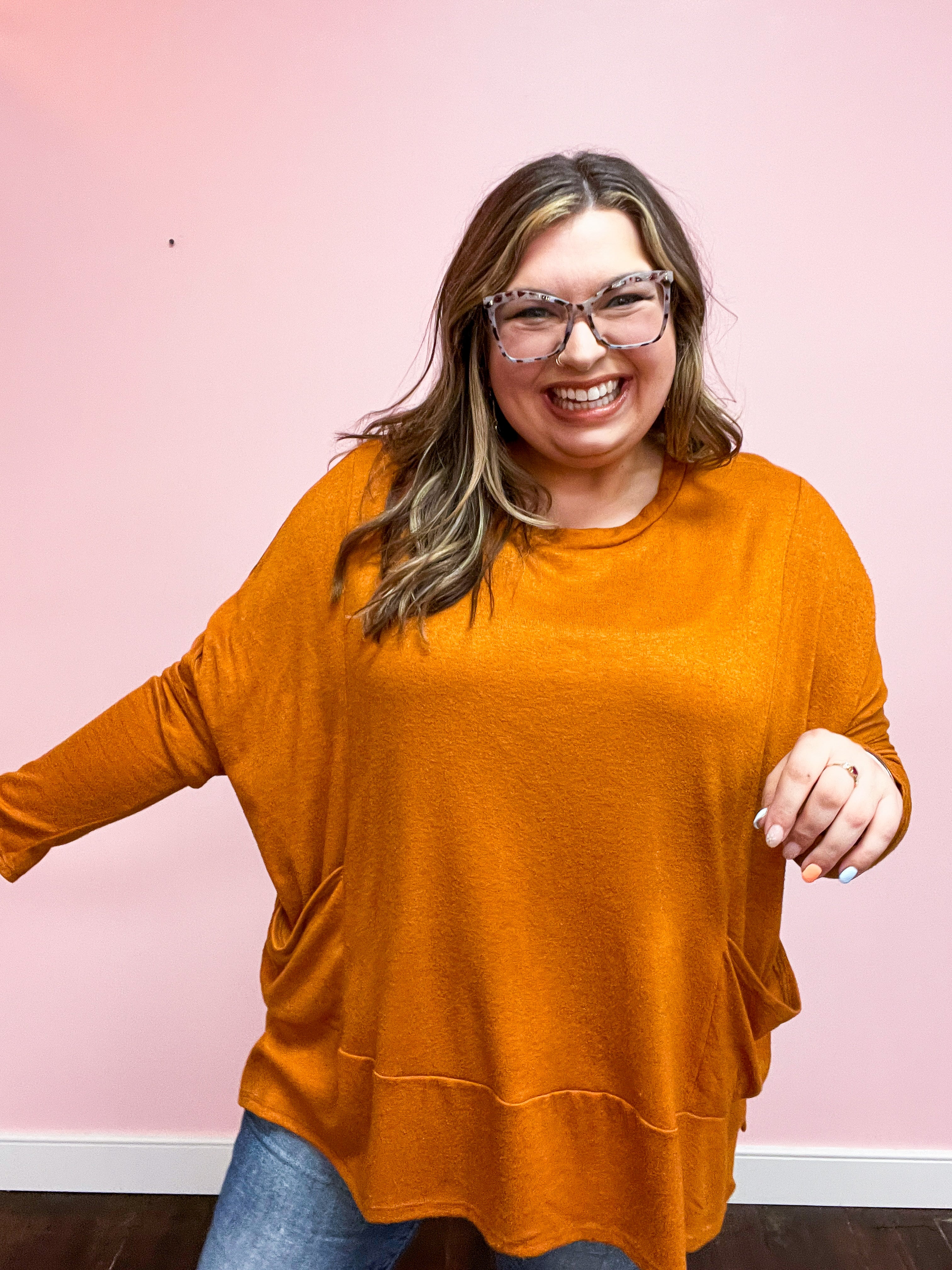 Rust Hacci Dolman Pocketed Sweater Top