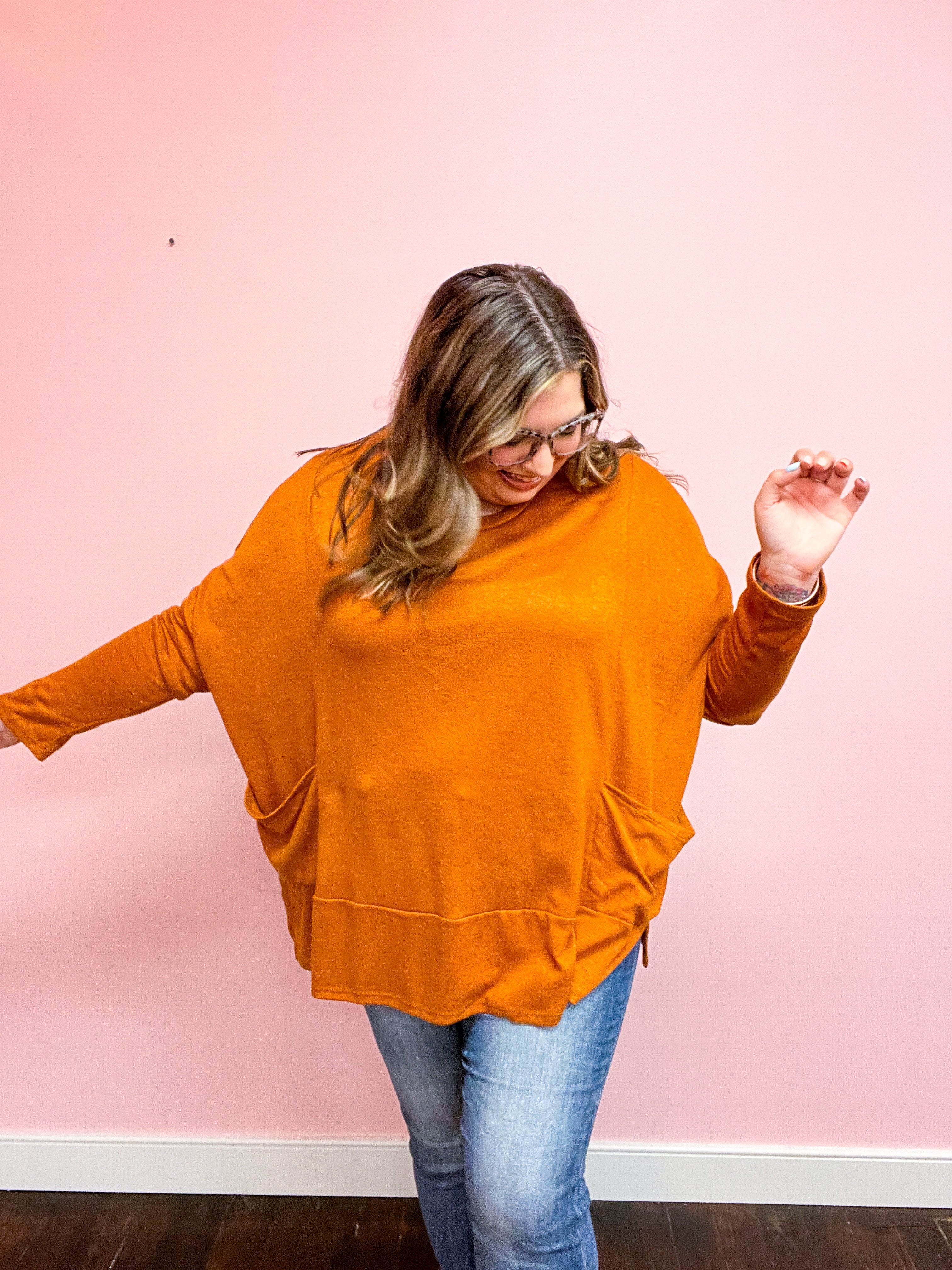 Rust Hacci Dolman Pocketed Sweater Top