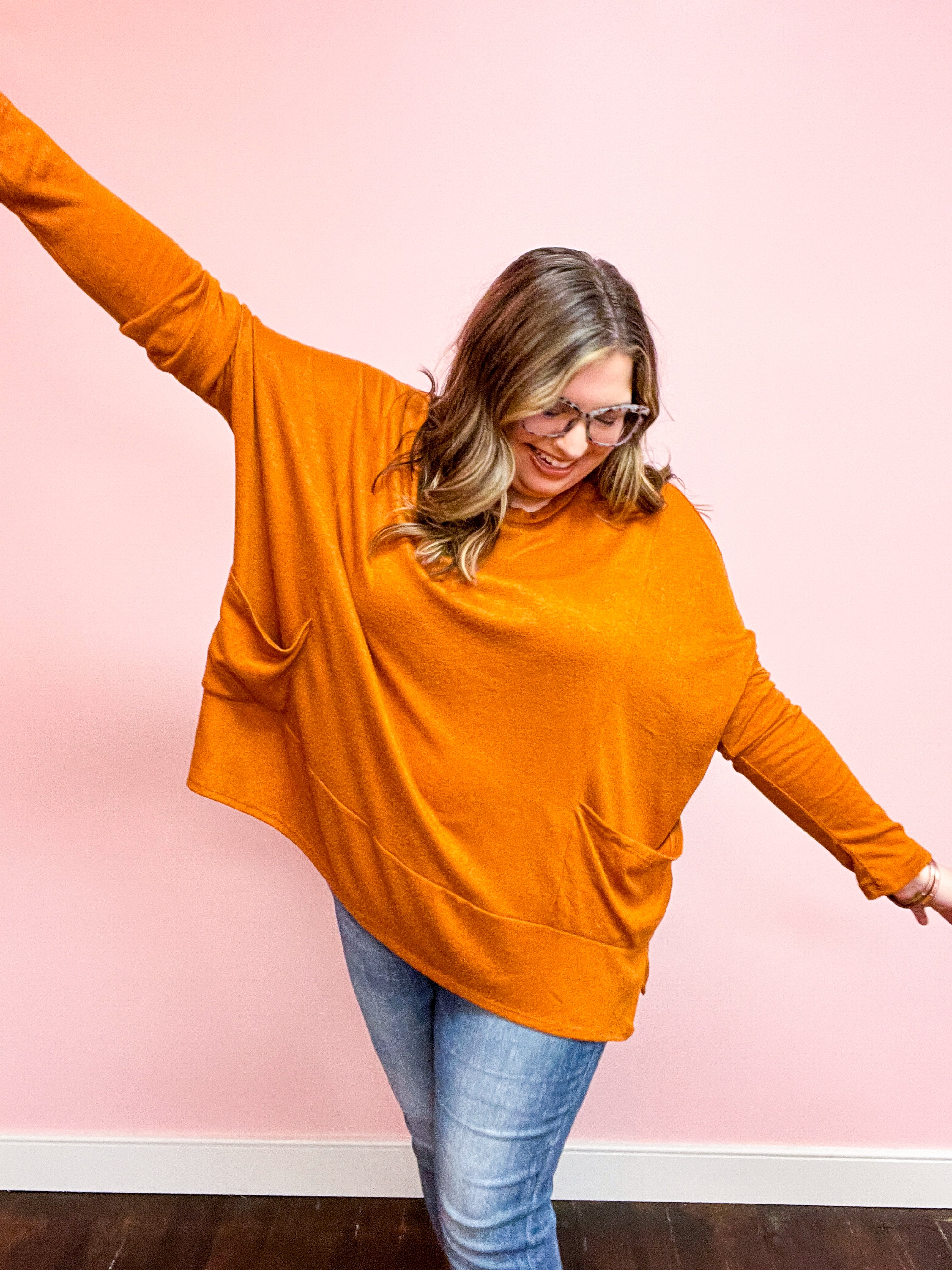 Rust Hacci Dolman Pocketed Sweater Top