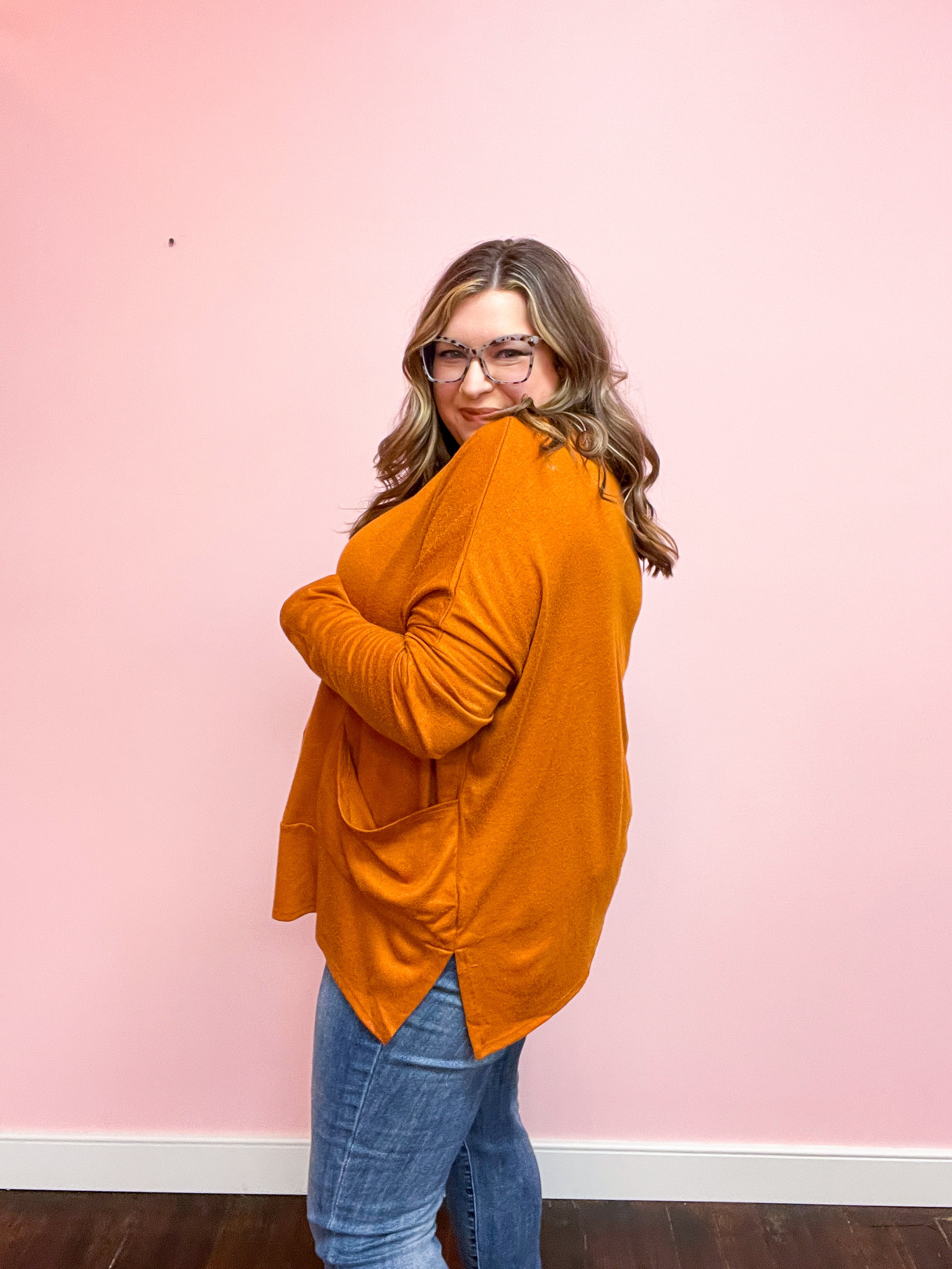 Rust Hacci Dolman Pocketed Sweater Top
