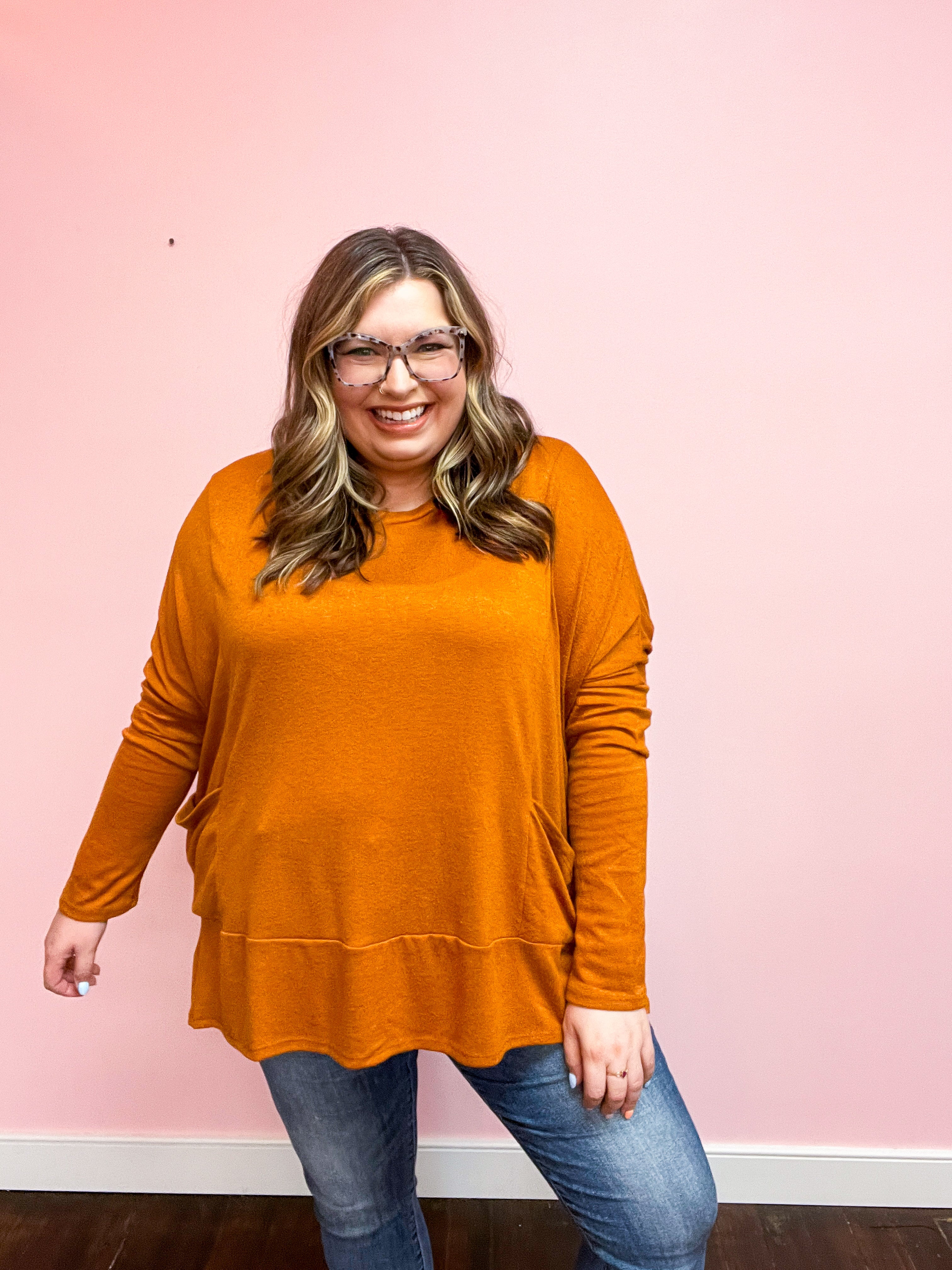 Rust Hacci Dolman Pocketed Sweater Top