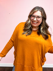 Rust Hacci Dolman Pocketed Sweater Top