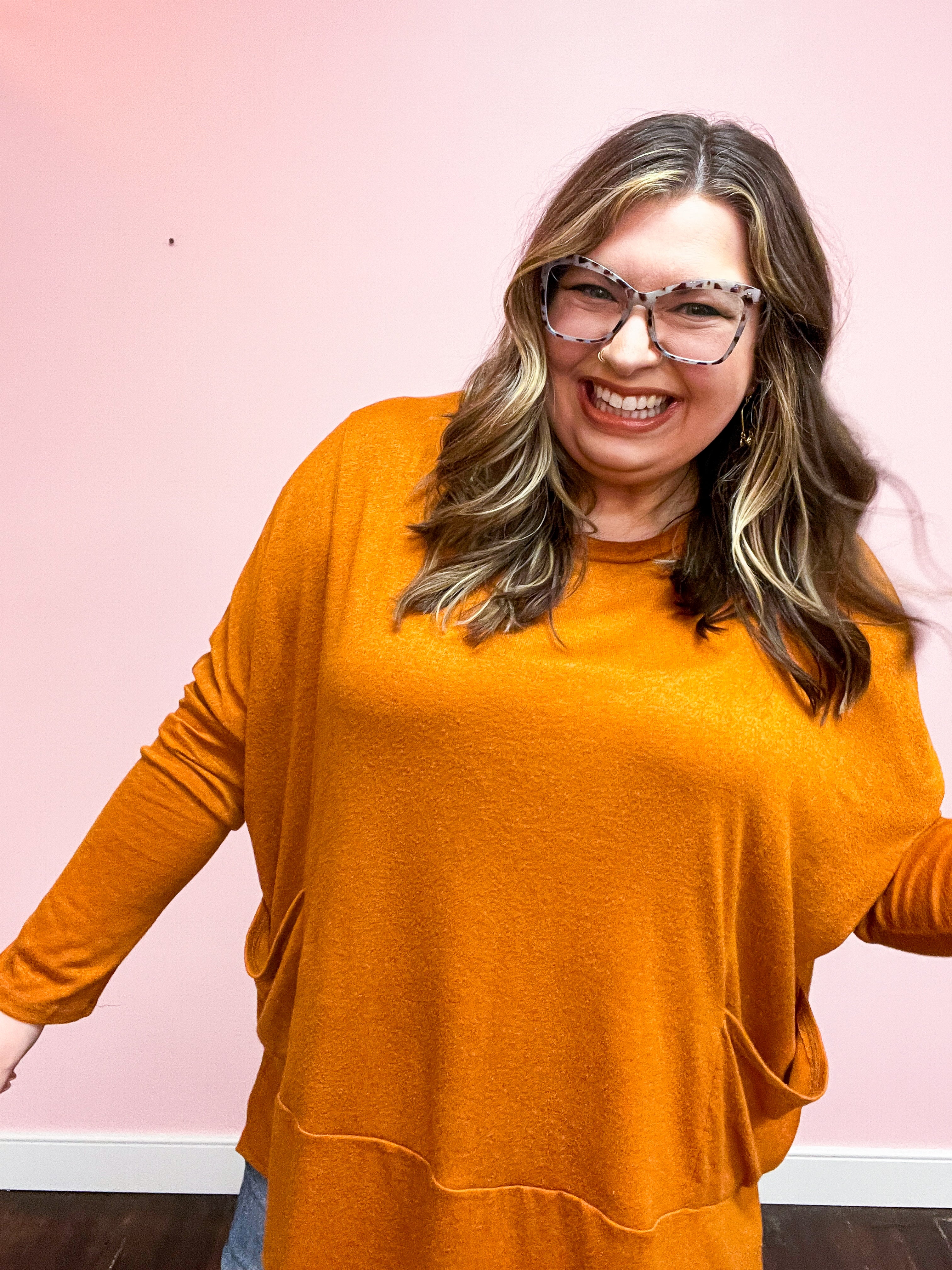 Rust Hacci Dolman Pocketed Sweater Top