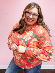 Feels Like Fall Red Floral Brushed Hacci Sweater Top