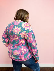 Feels Like Fall Teal Floral Brushed Hacci Sweater Top