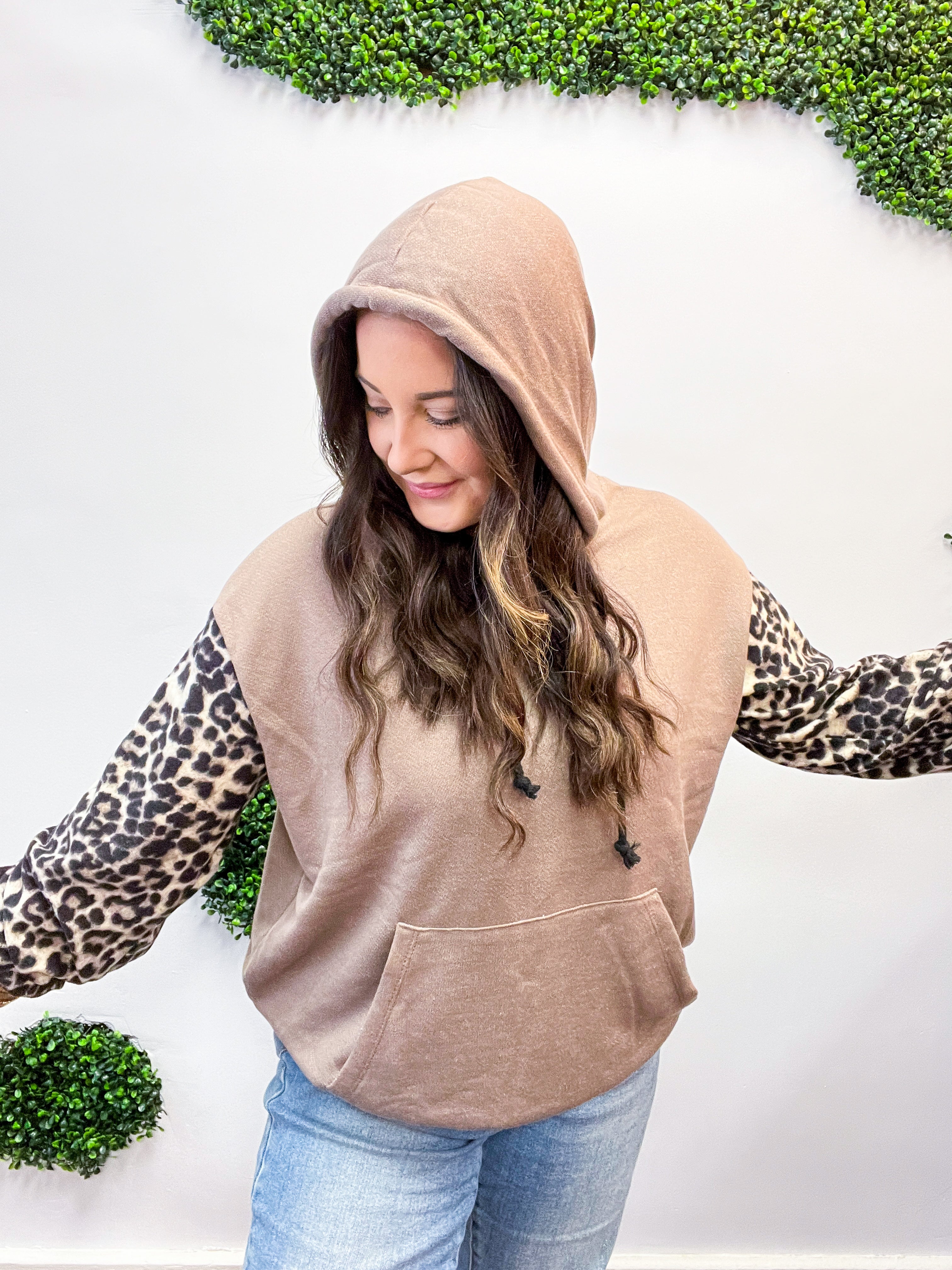 Wild Nights Animal Print Hoodie - Taupe & Black