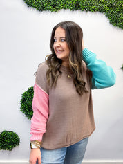 Dance With Me Color Block Sweater - Taupe & Pink