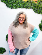 Dance With Me Color Block Sweater - Taupe & Pink