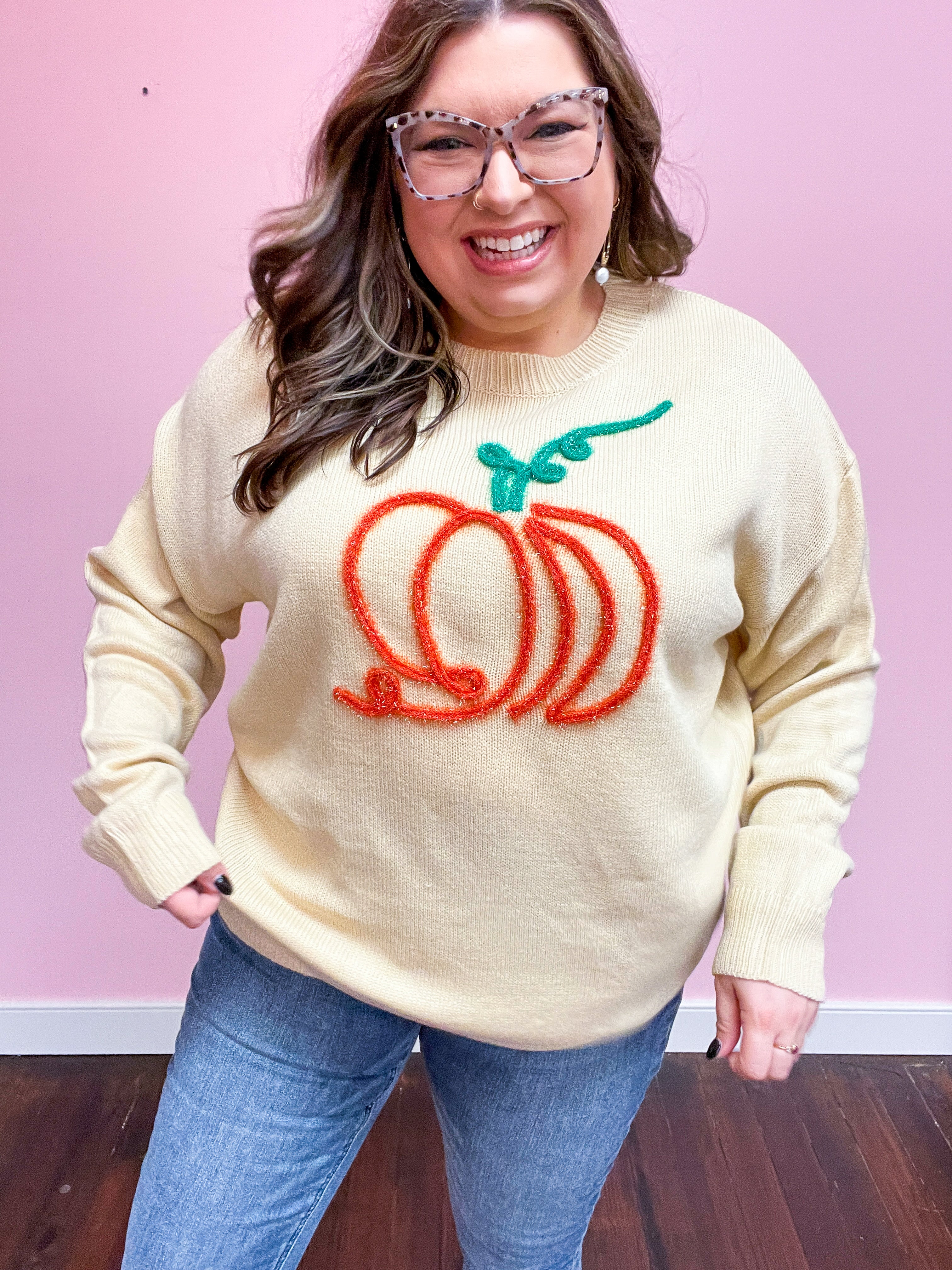 Taupe Embroidered Pumpkin Oversized Sweater