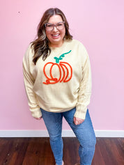 Taupe Embroidered Pumpkin Oversized Sweater