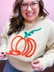 Taupe Embroidered Pumpkin Oversized Sweater