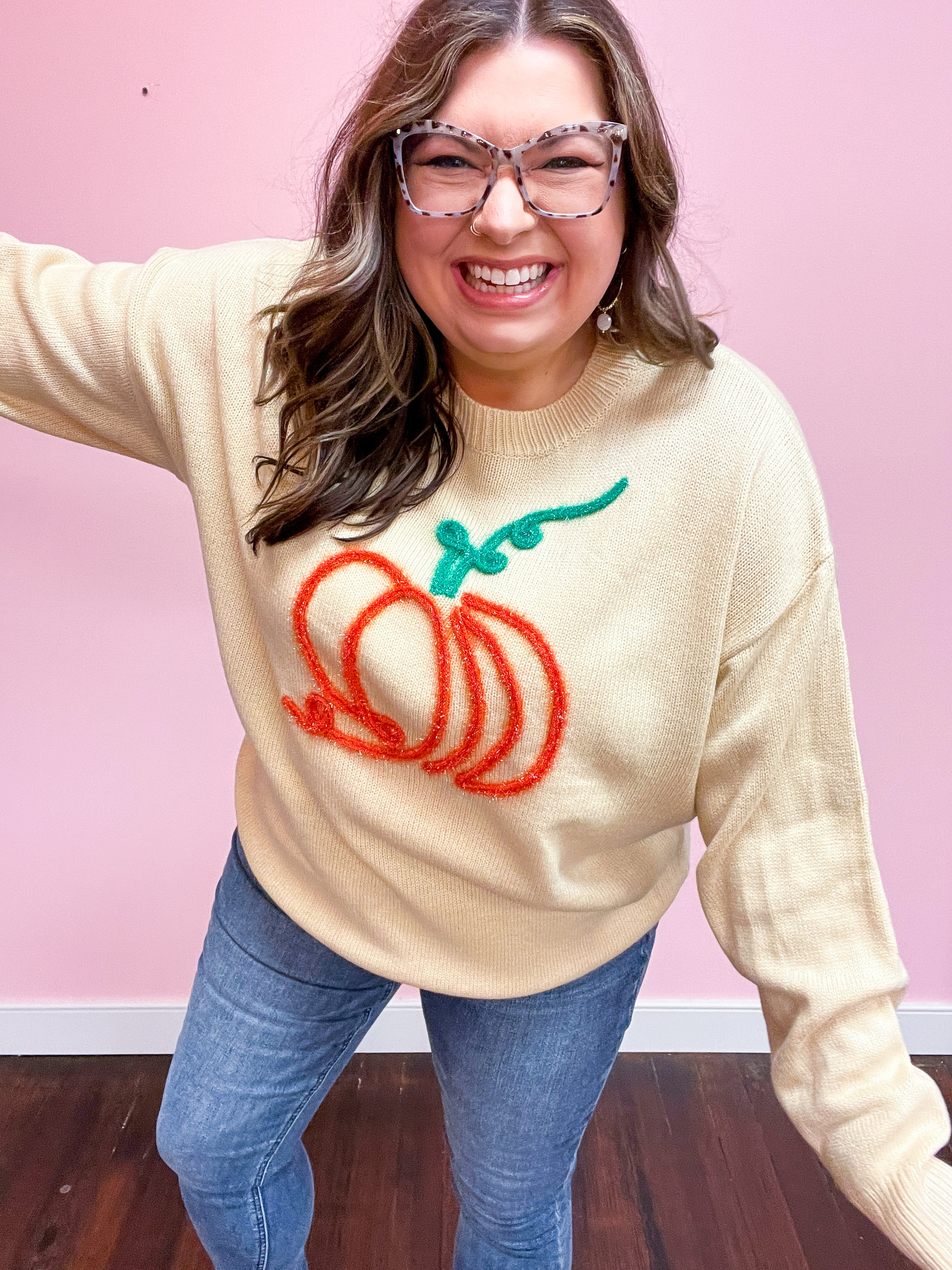 Taupe Embroidered Pumpkin Oversized Sweater