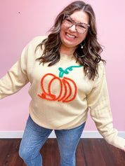 Taupe Embroidered Pumpkin Oversized Sweater
