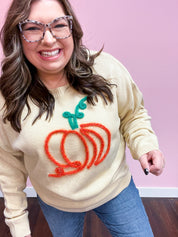Taupe Embroidered Pumpkin Oversized Sweater