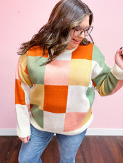 Ivory & Rust Checker Jacquard Knit Sweater
