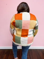 Ivory & Rust Checker Jacquard Knit Sweater