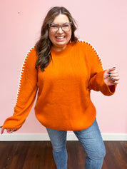 Rust Rib Knit Stitch Detail Oversized Sweater