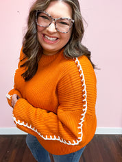 Rust Rib Knit Stitch Detail Oversized Sweater