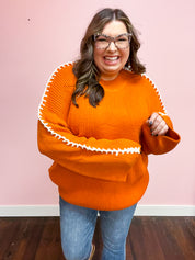 Rust Rib Knit Stitch Detail Oversized Sweater