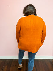 Rust Rib Knit Stitch Detail Oversized Sweater