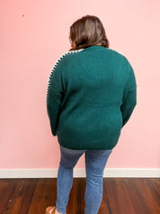 Hunter Green Rib Knit Stitch Detail Oversized Sweater