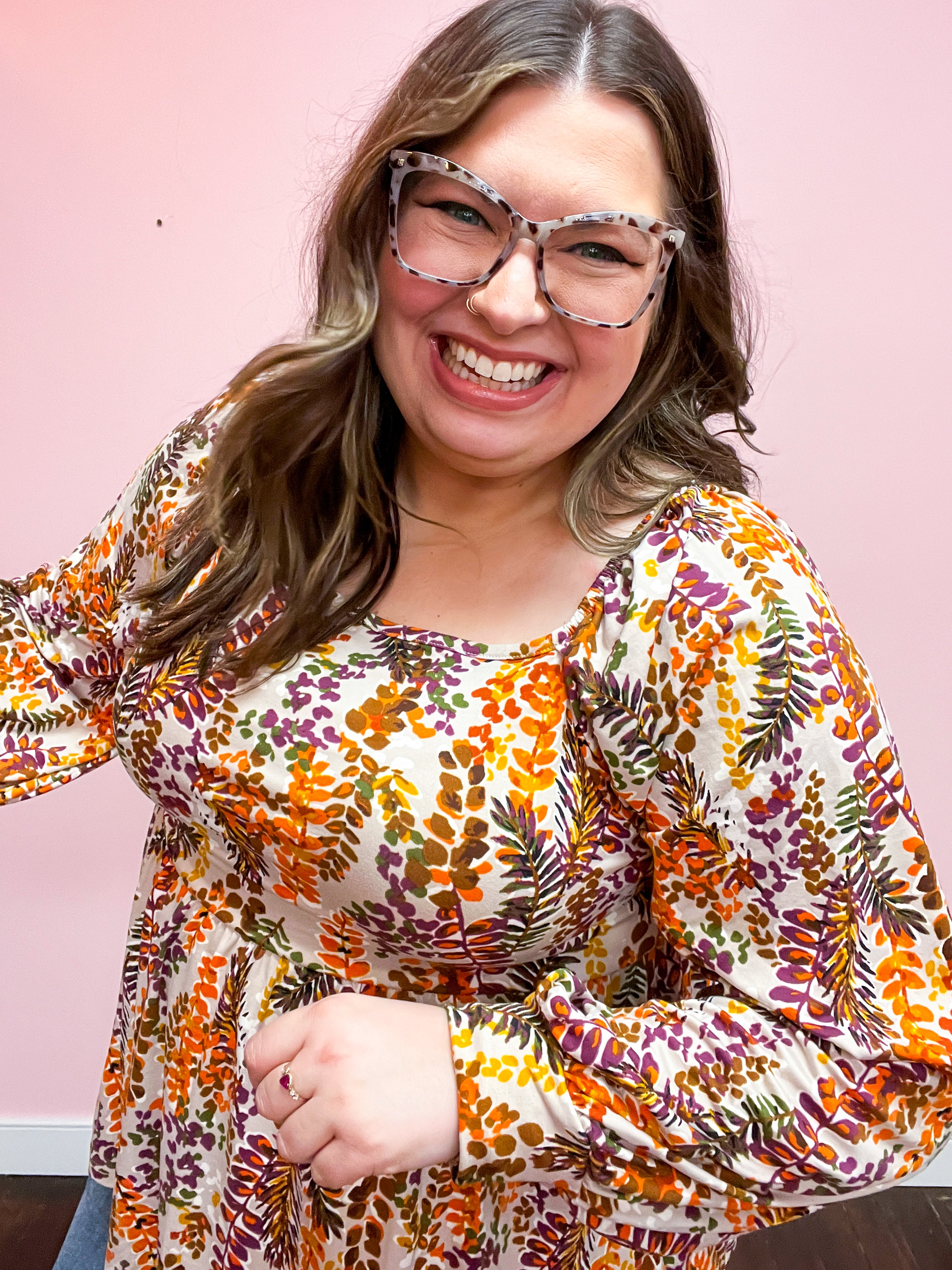 Fall in Love Taupe & Rust Floral Print Babydoll Bubble Sleeve Top