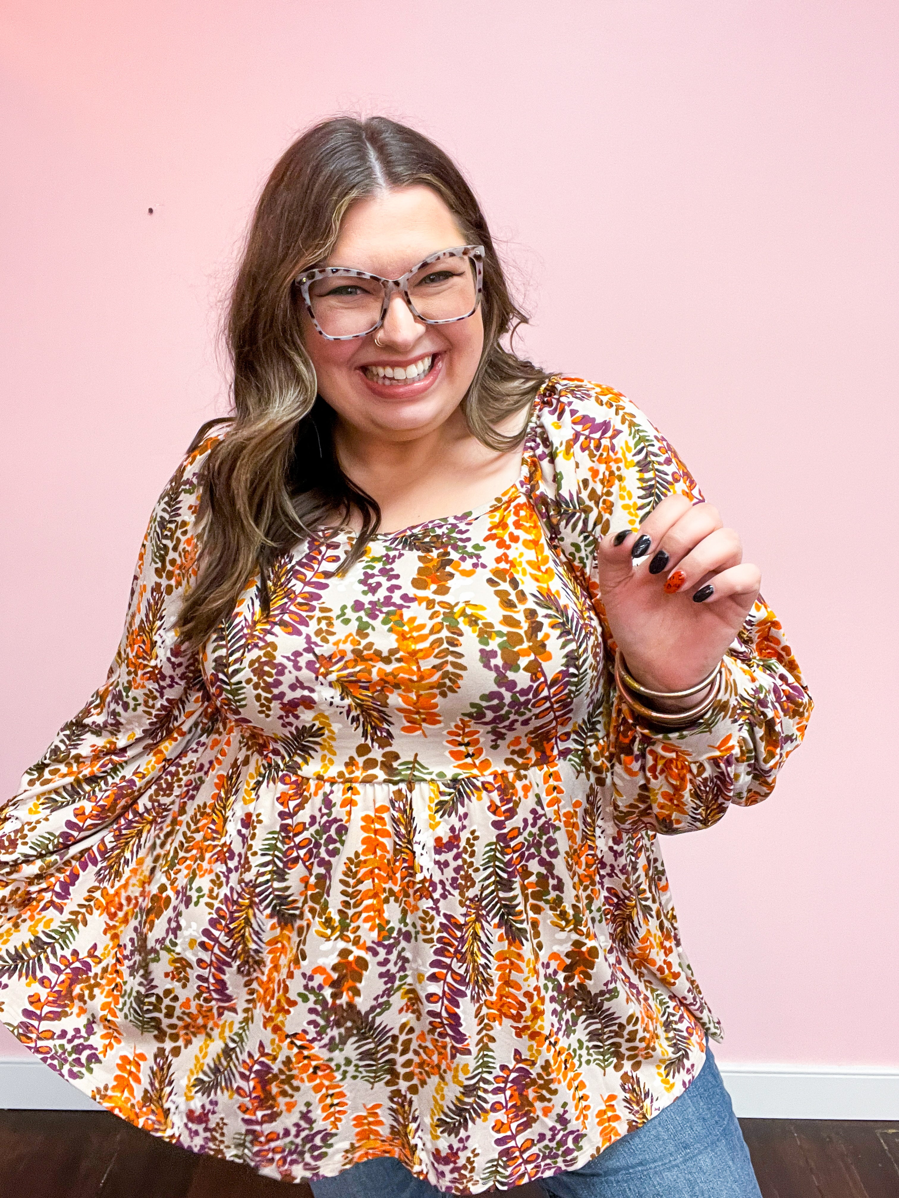Fall in Love Taupe & Rust Floral Print Babydoll Bubble Sleeve Top