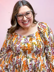 Fall in Love Taupe & Rust Floral Print Babydoll Bubble Sleeve Top