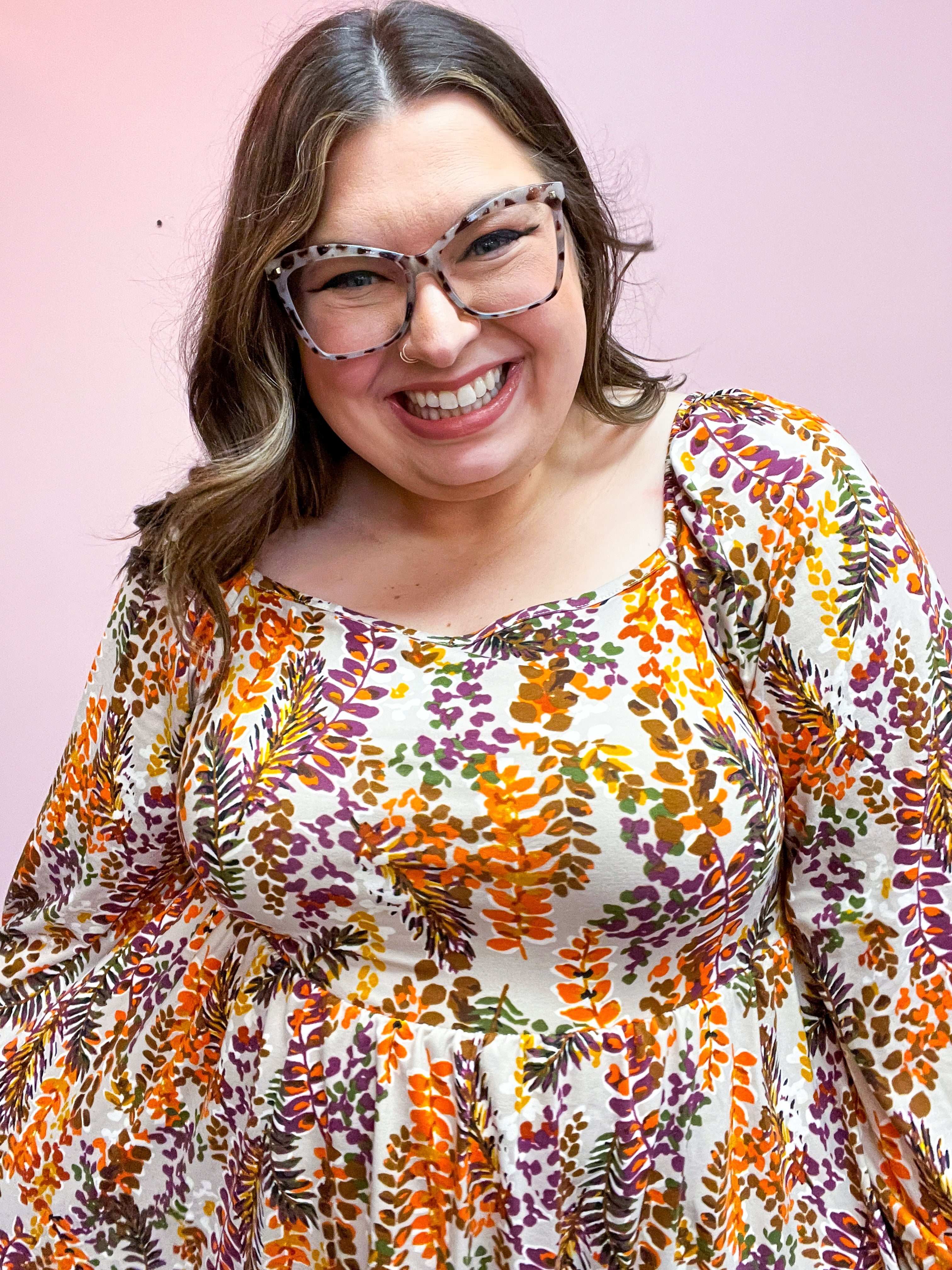 Fall in Love Taupe & Rust Floral Print Babydoll Bubble Sleeve Top