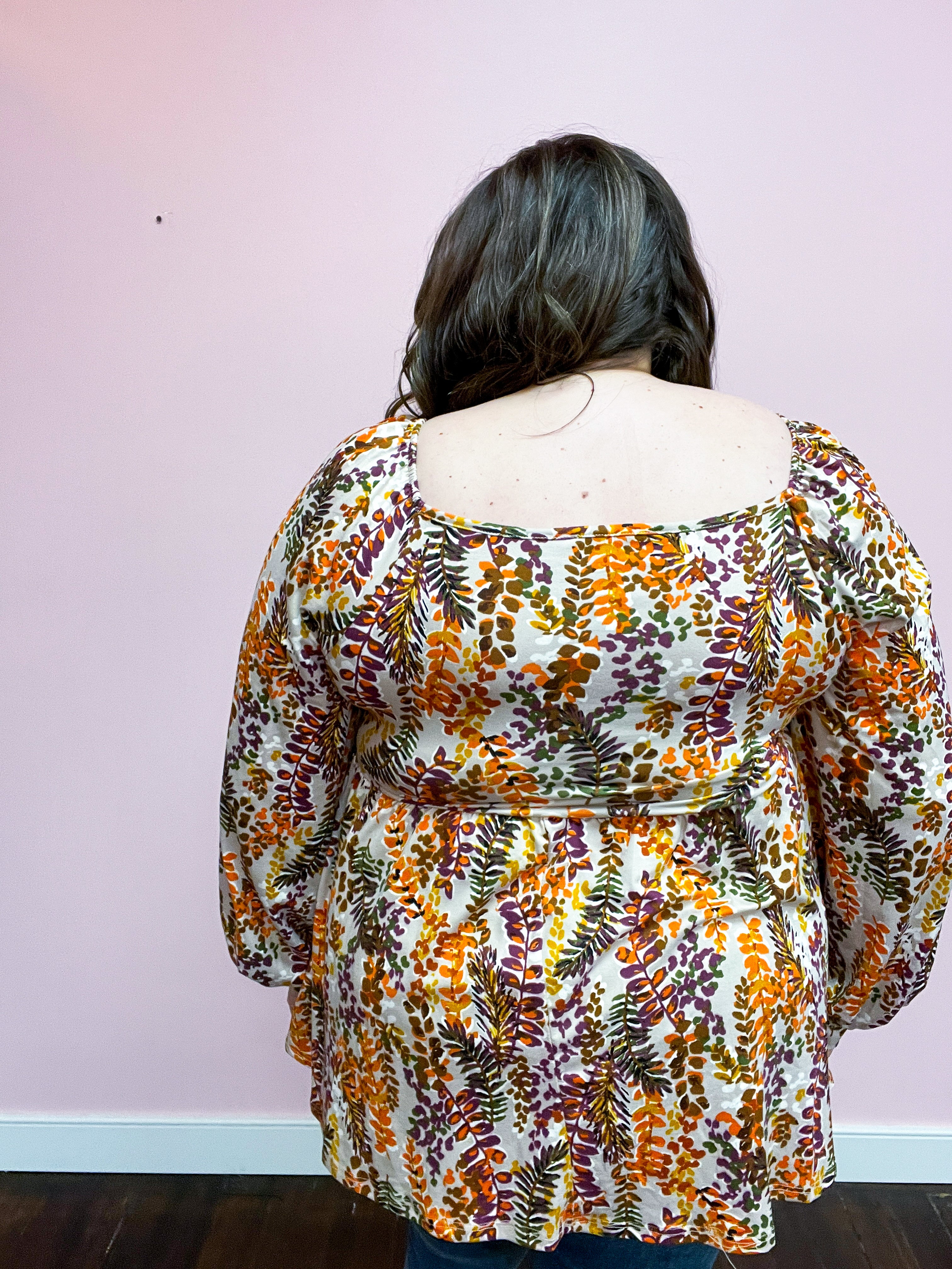 Fall in Love Taupe & Rust Floral Print Babydoll Bubble Sleeve Top