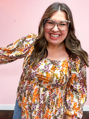 Fall in Love Taupe & Rust Floral Print Babydoll Bubble Sleeve Top