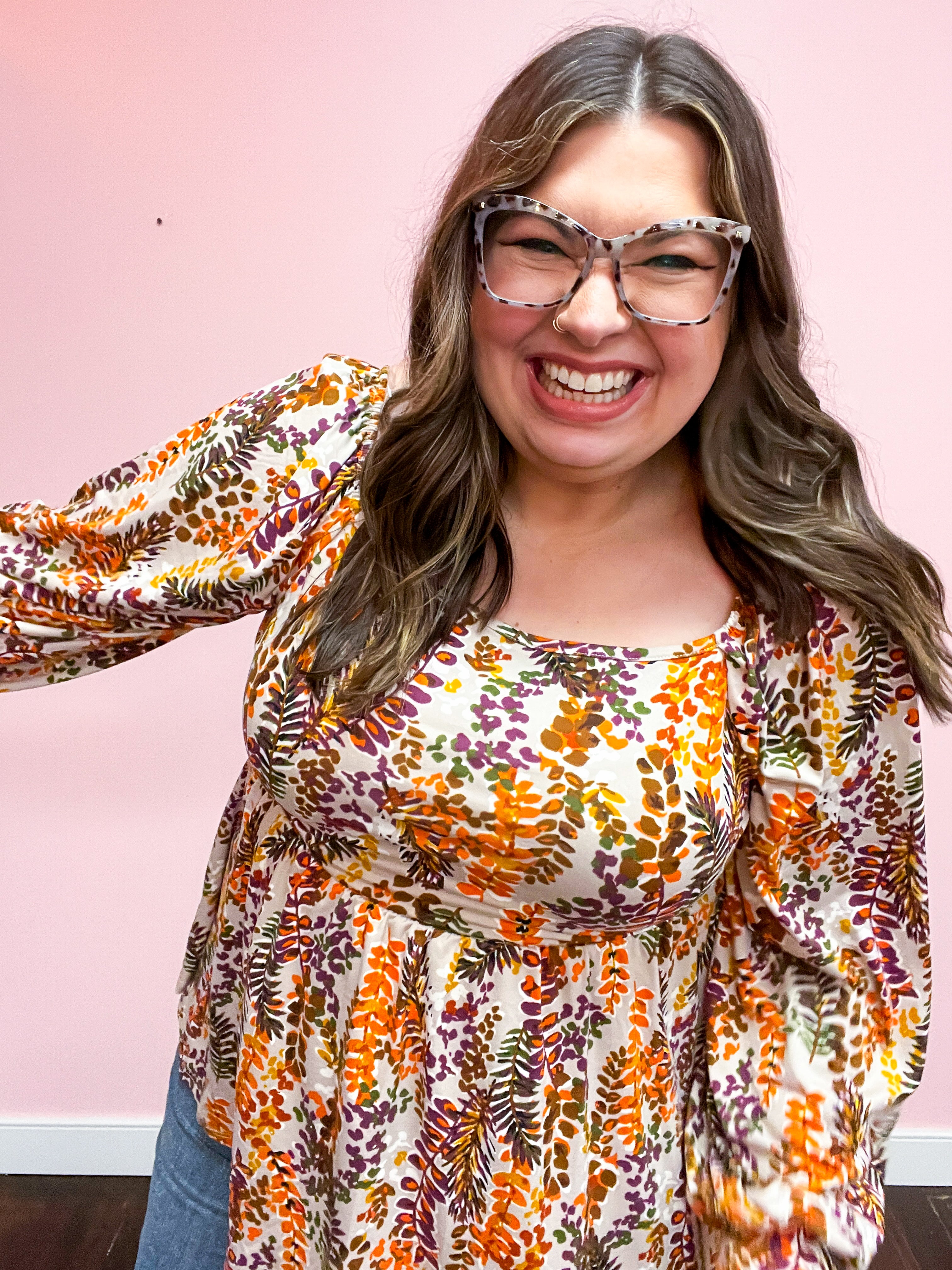 Fall in Love Taupe & Rust Floral Print Babydoll Bubble Sleeve Top