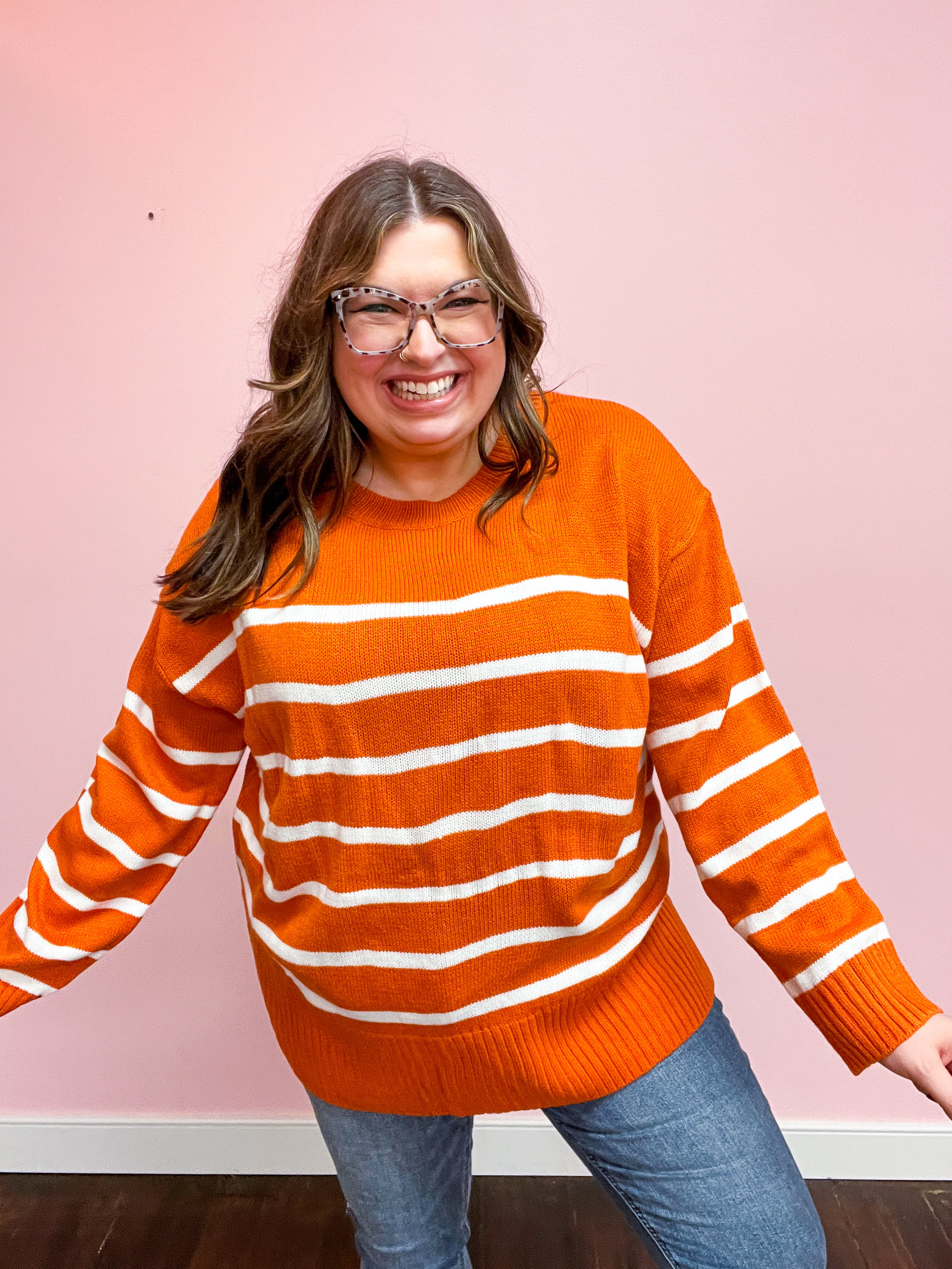 Stand Out Rust Striped Oversized Knit Sweater