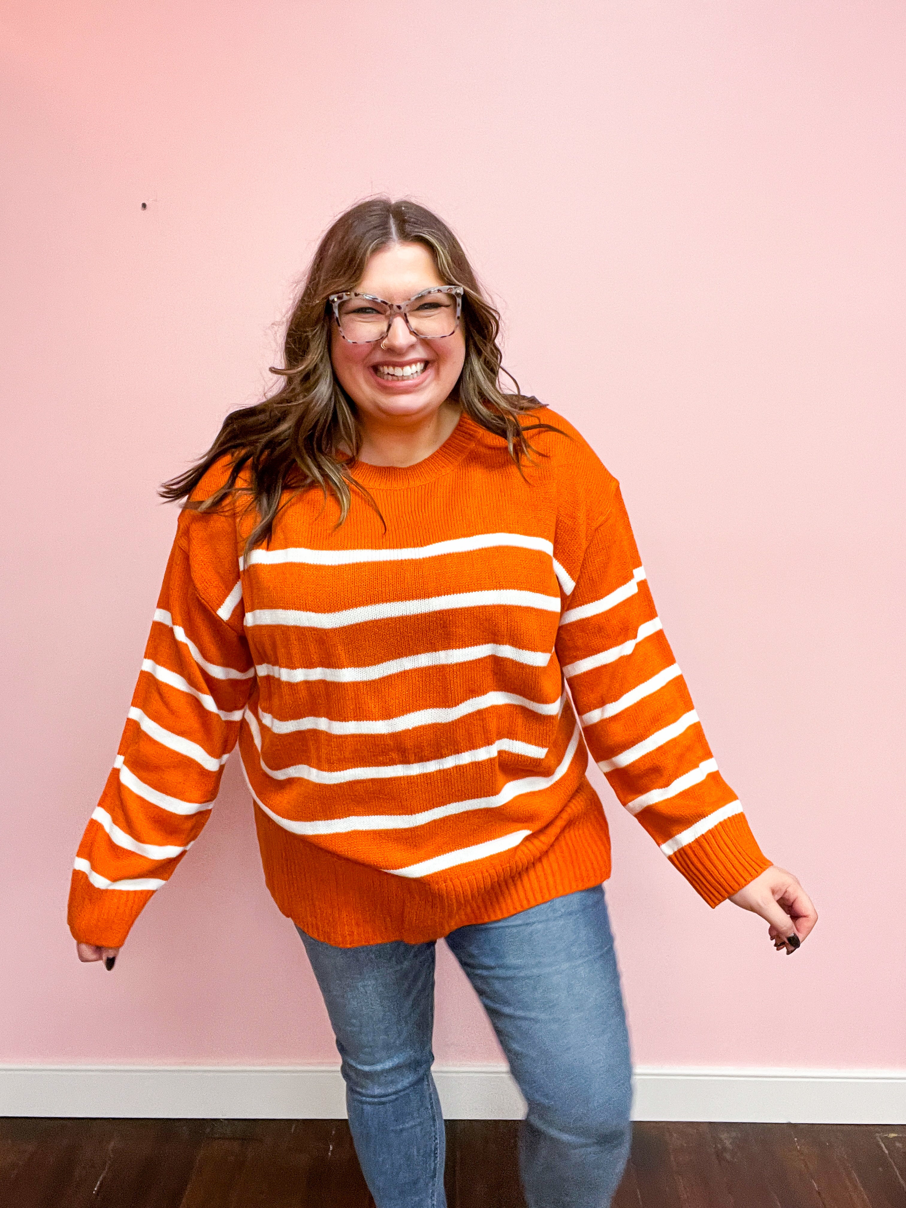 Stand Out Rust Striped Oversized Knit Sweater