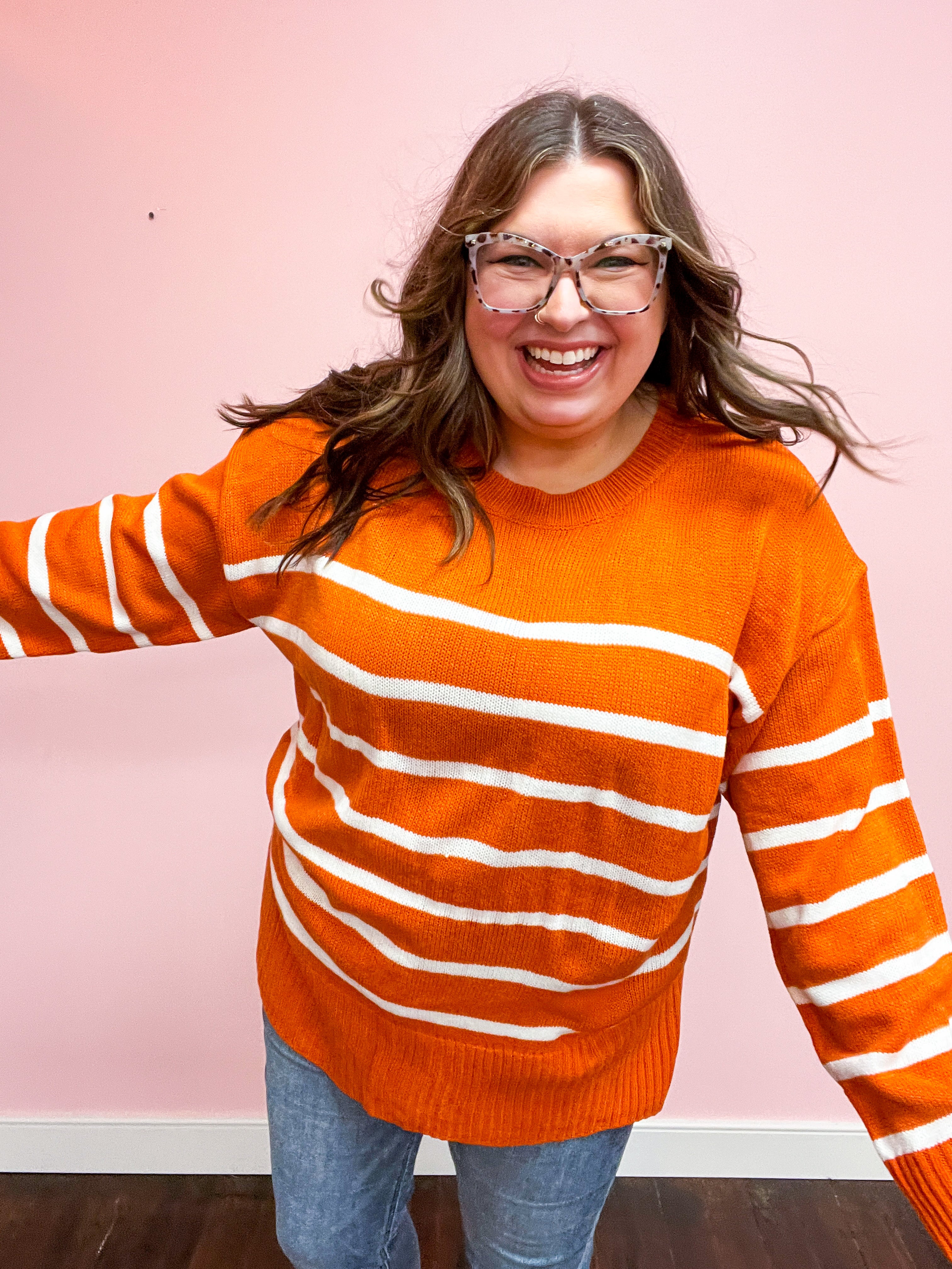 Stand Out Rust Striped Oversized Knit Sweater