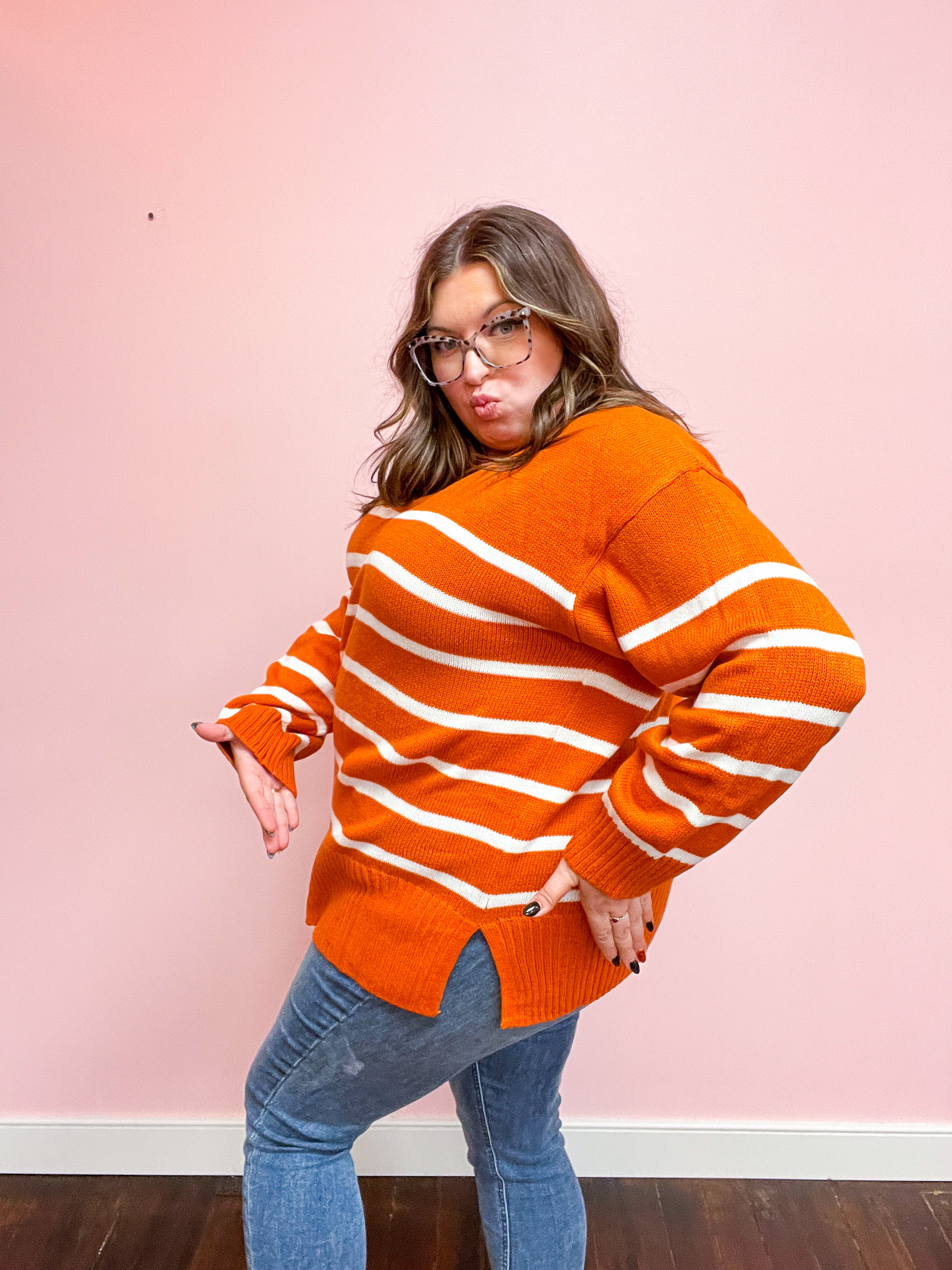 Stand Out Rust Striped Oversized Knit Sweater