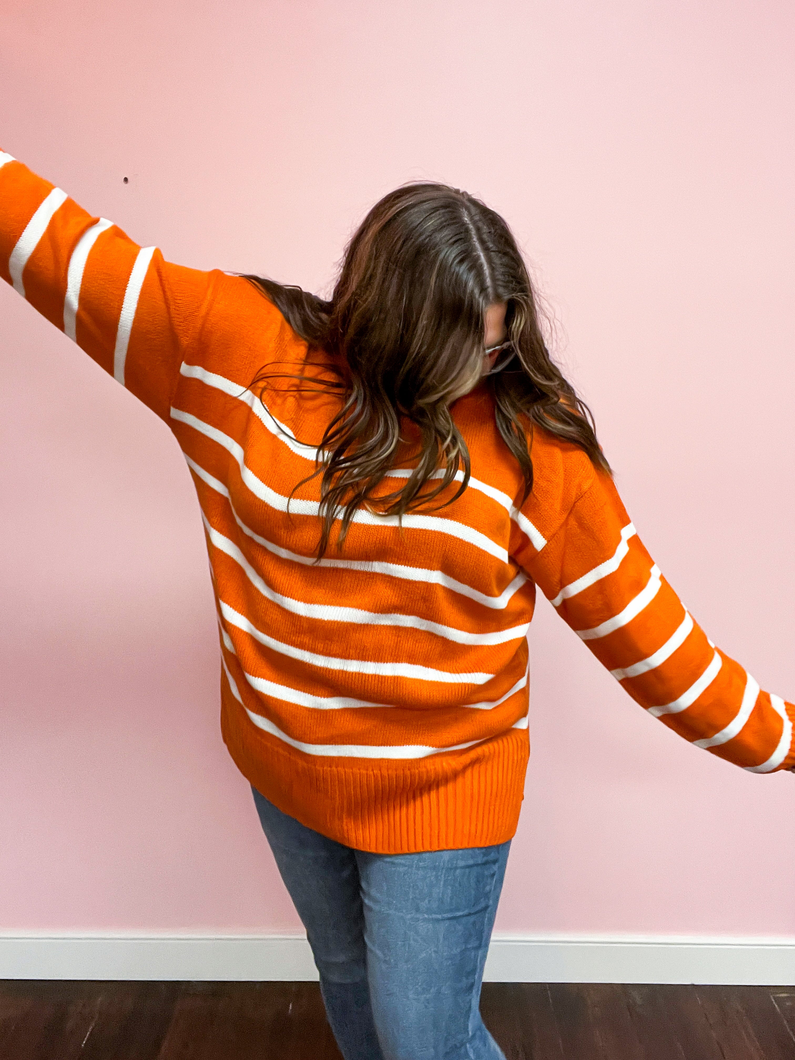 Stand Out Rust Striped Oversized Knit Sweater